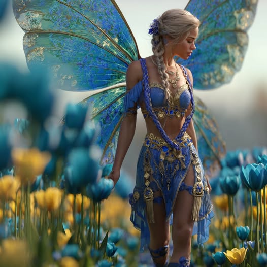 Blue Butterfly Fairy Digital Art - T-shirt